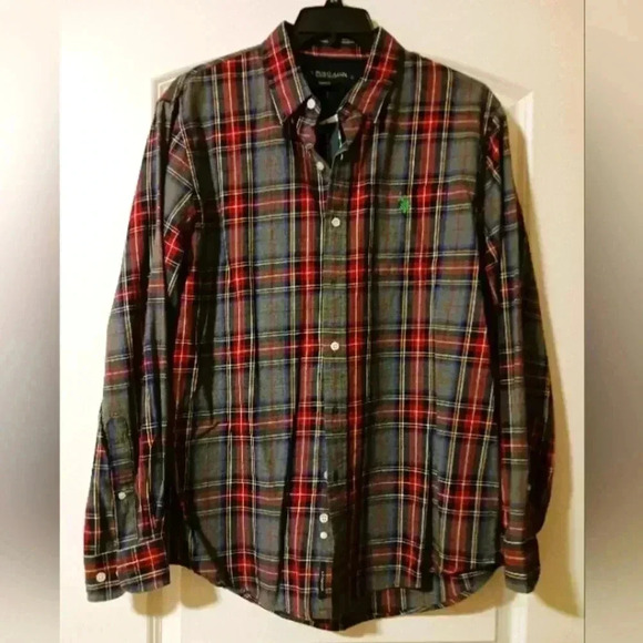 NWT Polo Button Down Tartan plaid red gray blue. Preppy - Picture 1 of 7